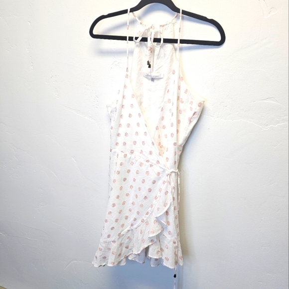 Lovers And Friends Rose Gold Polka Dot Ruffle Wrap Mini Dress Women's Size M - Picture 4 of 6